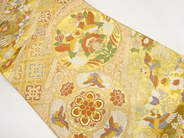 佐賀錦花鳥に菱模様織出し袋帯